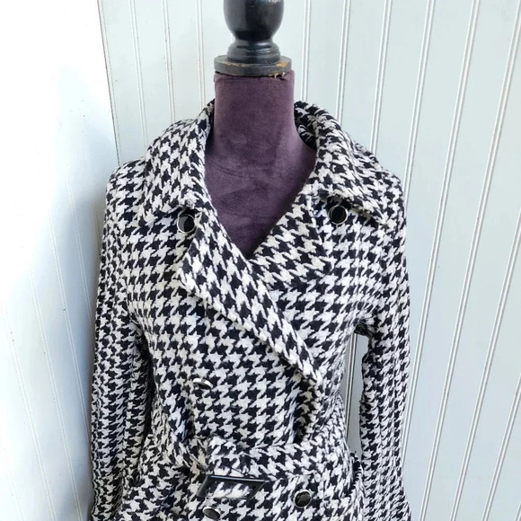 AliceBlue Houndstooth Black Ivory Woven Double-Breasted Blazer Jacket Unlined XL - Picture 2 of 15